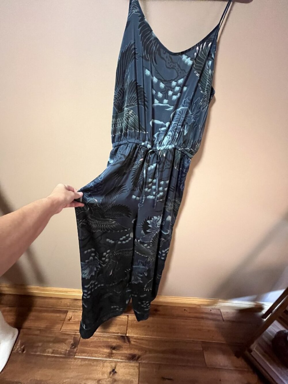 NWOT 2PC Set Lounge Jumpsuit plus Nightie la Vie en Rose Asian cranes teals Sz M - Picture 5 of 12